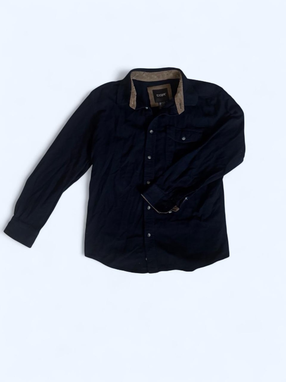 Black Casual Button-Down Shirt with Contrast Collar by CQR